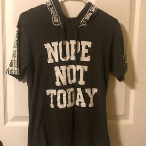 Green t-shirt w/ hoodie